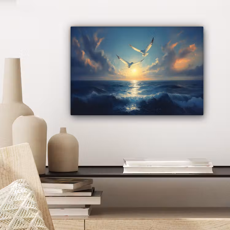 Canvas schilderij - Meeuwen - Zee - Wolken -Blauw — 5