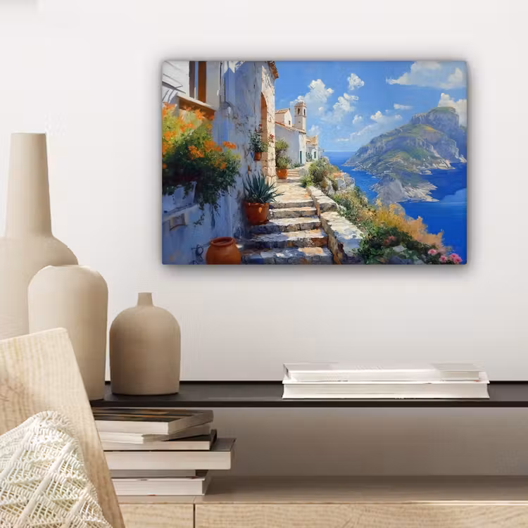 Canvas schilderij - Trap - Huizen - Berglandschap - Zee — 5