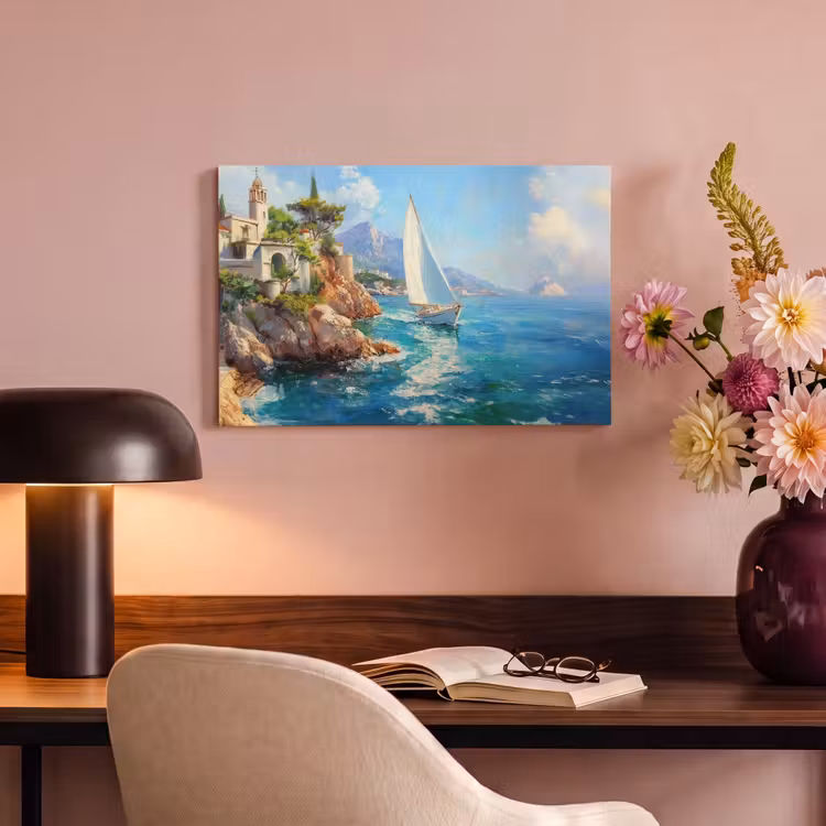 Canvas schilderij - Zeilboot - Rotsen - Kust - Huizen — 4