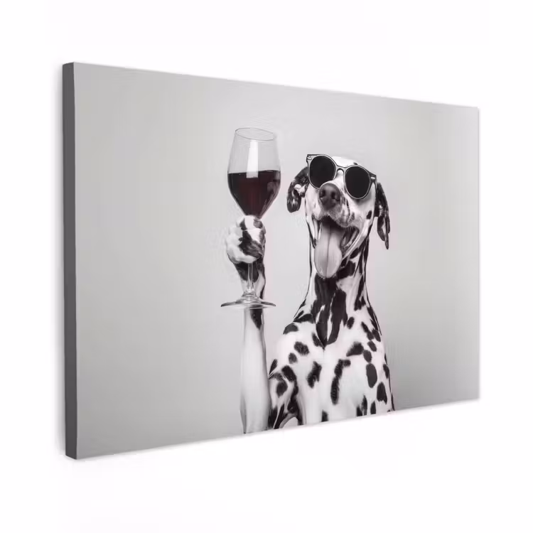 Canvas schilderij - Zonnebril - Dalmatiër - Wijnglas - Tong — 1