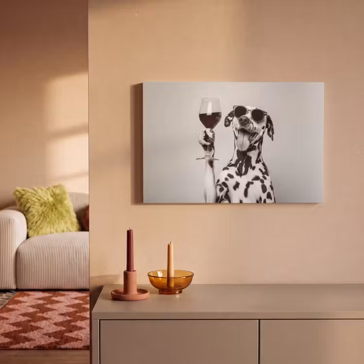 Canvas schilderij - Zonnebril - Dalmatiër - Wijnglas - Tong — 2
