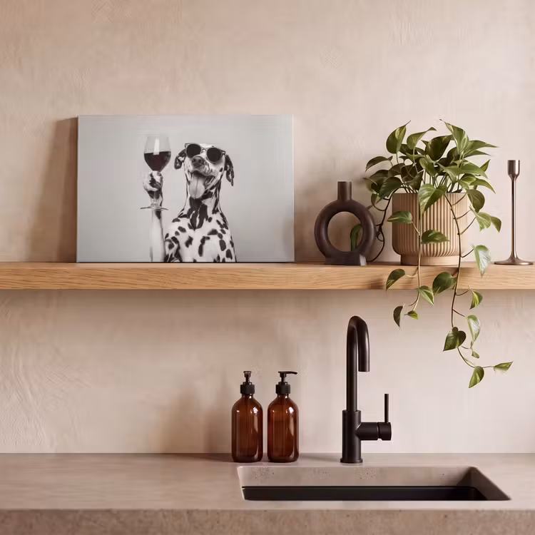 Canvas schilderij - Zonnebril - Dalmatiër - Wijnglas - Tong — 3