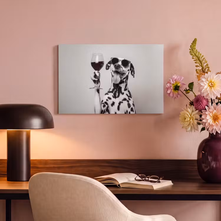 Canvas schilderij - Zonnebril - Dalmatiër - Wijnglas - Tong — 4