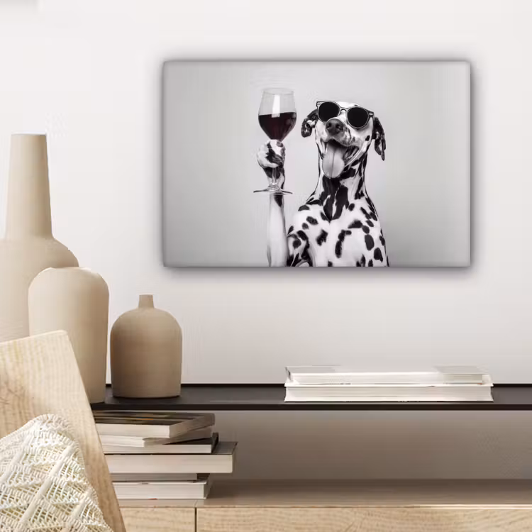 Canvas schilderij - Zonnebril - Dalmatiër - Wijnglas - Tong — 5