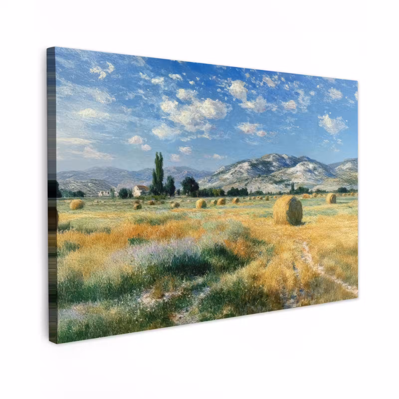 Canvas schilderij - Landschap - Strobalen - Bergen - Wolken — 1