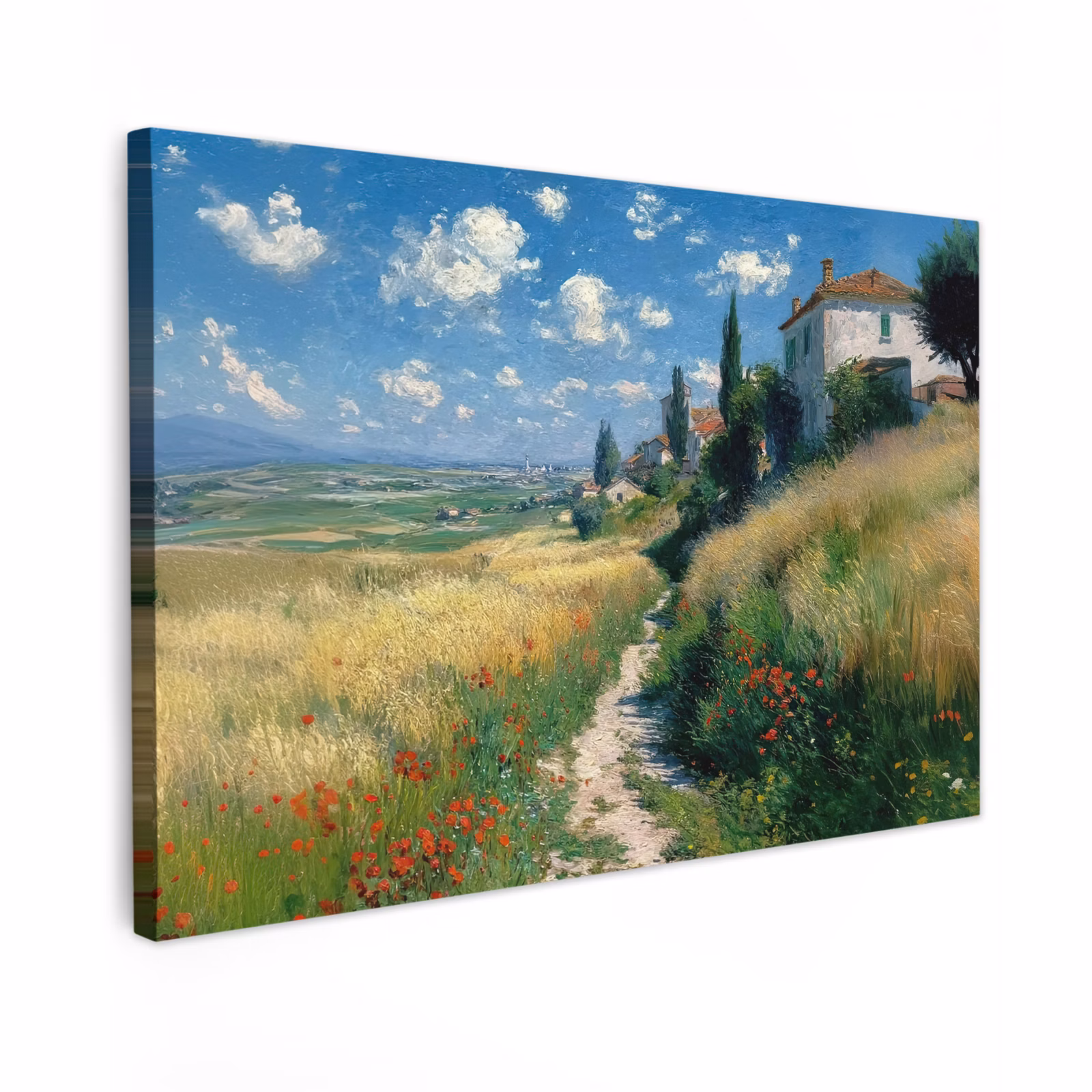 Canvas schilderij - Zandpad - Huis - Bomen - Grasveld — 1