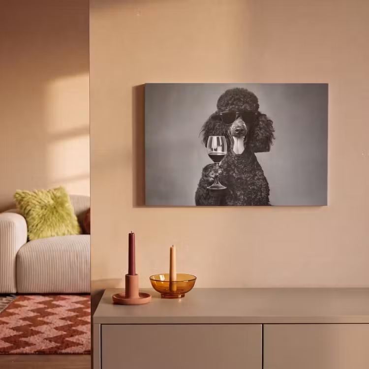 Canvas schilderij - Hond - Krullen - Zonnebril - Wijn — 2