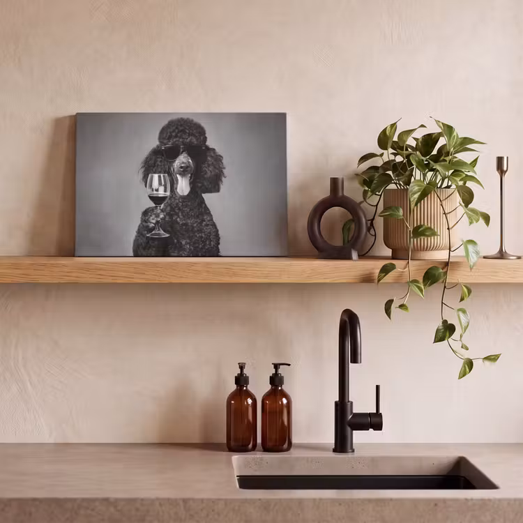 Canvas schilderij - Hond - Krullen - Zonnebril - Wijn — 3