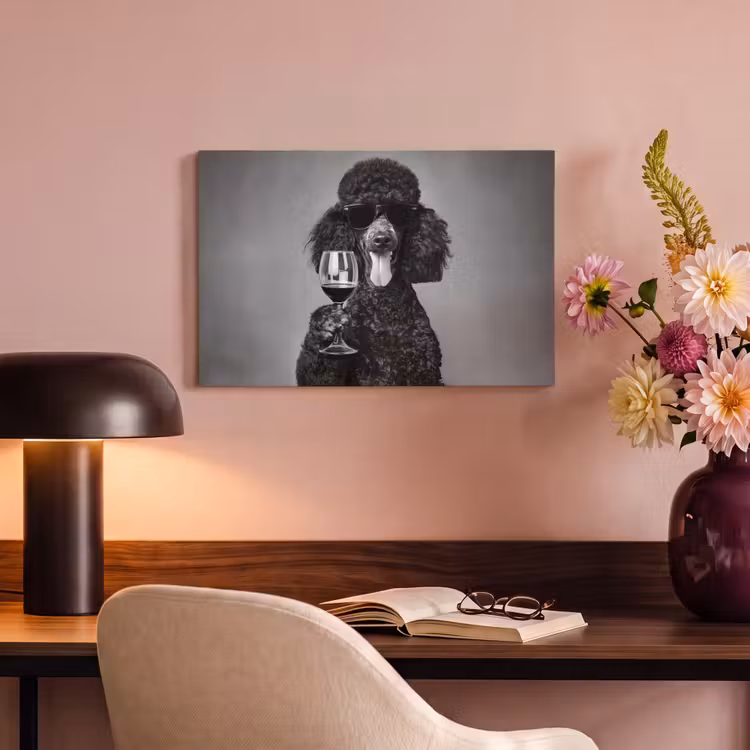 Canvas schilderij - Hond - Krullen - Zonnebril - Wijn — 4