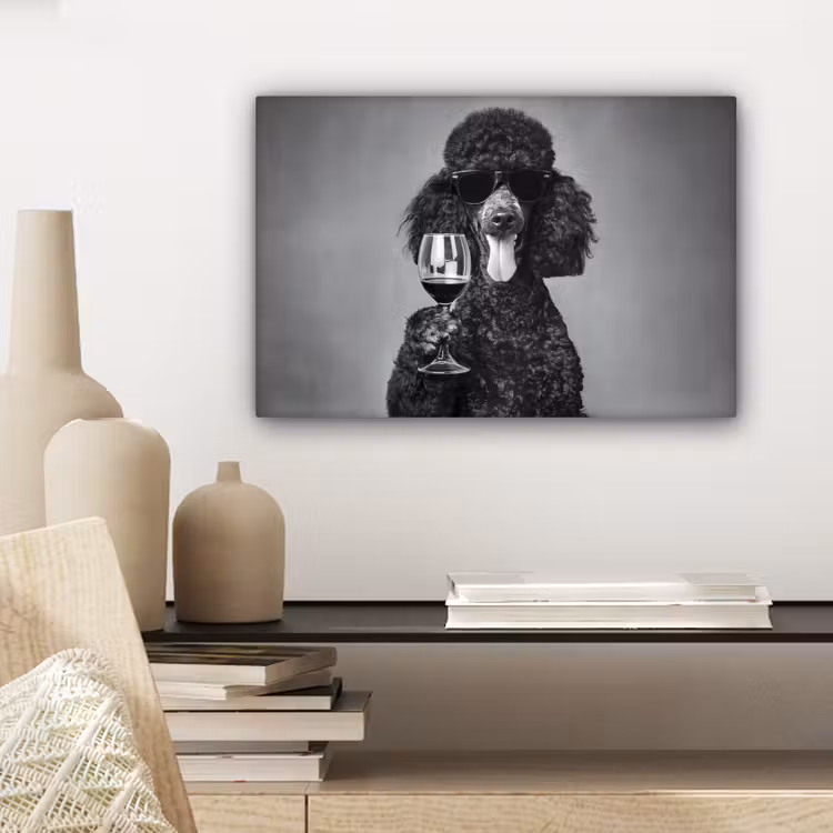 Canvas schilderij - Hond - Krullen - Zonnebril - Wijn — 5