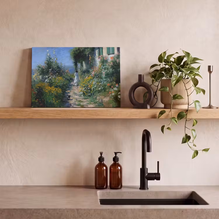 Canvas schilderij - Kat - Vrouw - Bloemen - Huis — 3