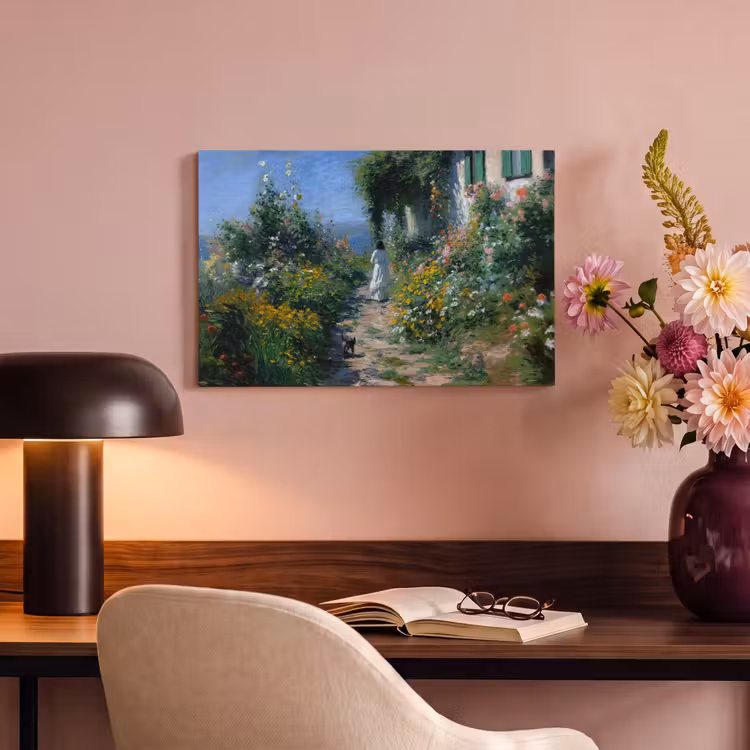 Canvas schilderij - Kat - Vrouw - Bloemen - Huis — 4