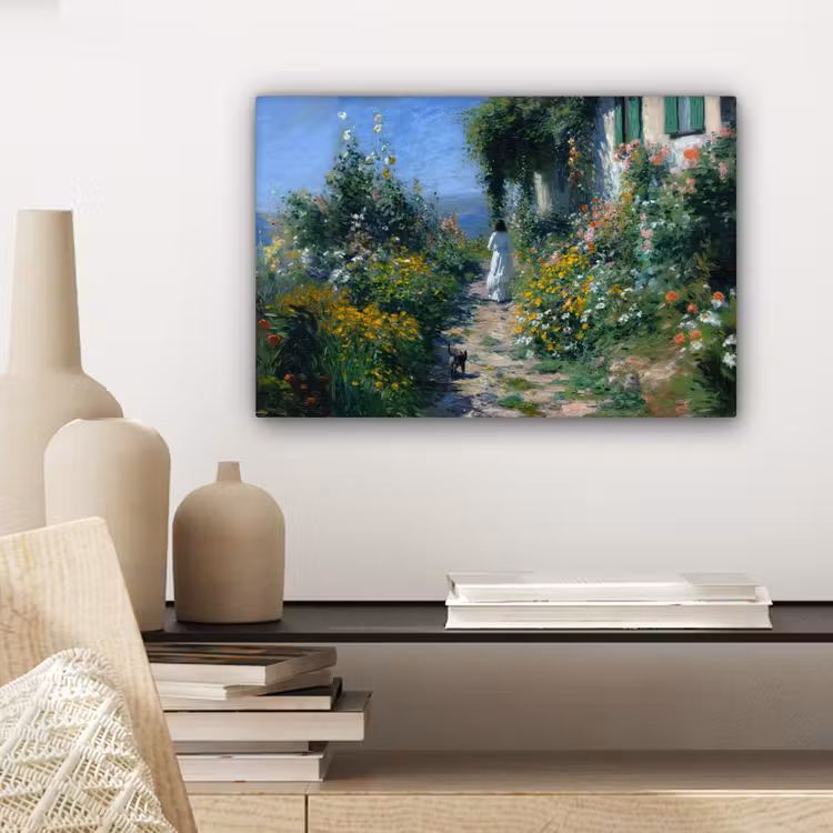 Canvas schilderij - Kat - Vrouw - Bloemen - Huis — 5