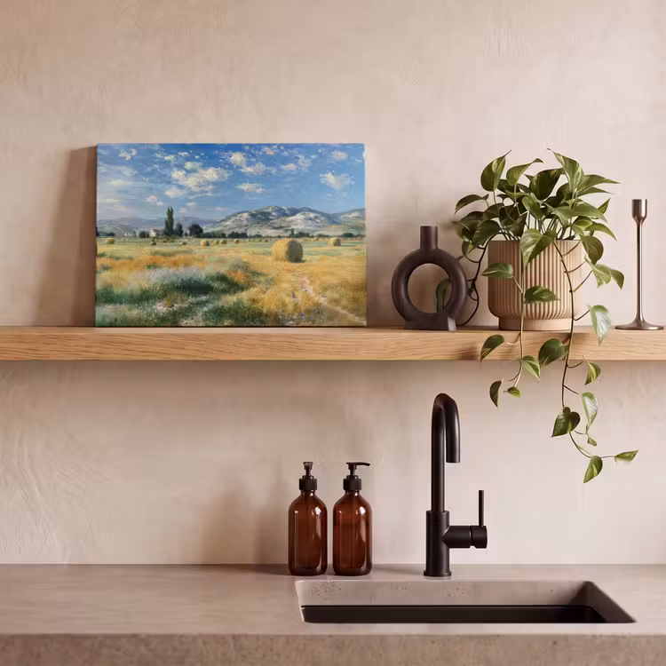 Canvas schilderij - Landschap - Strobalen - Bergen - Wolken — 3