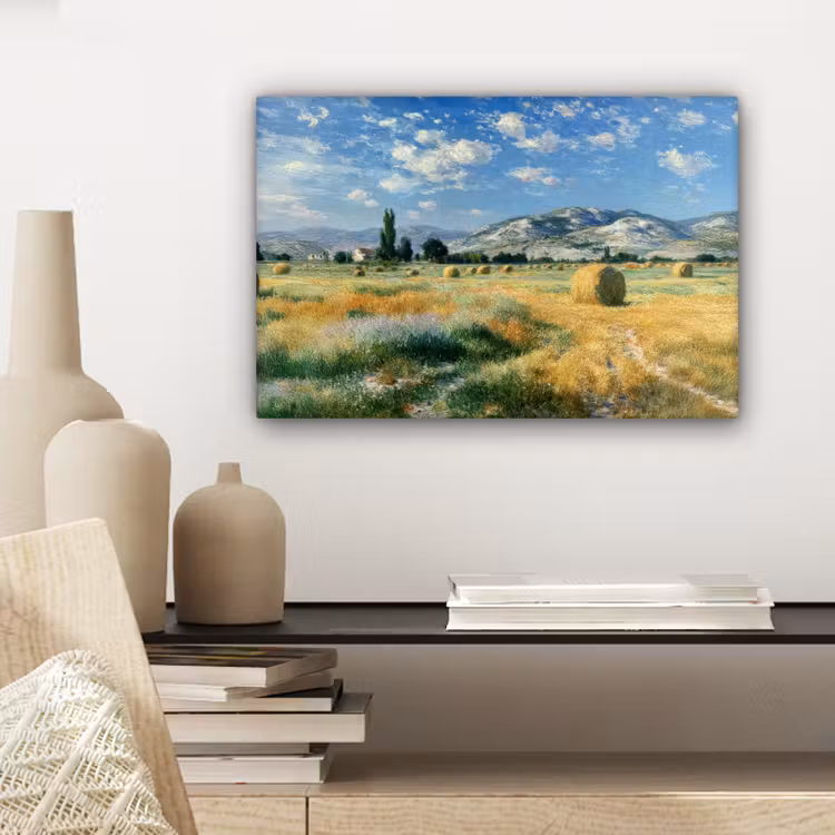 Canvas schilderij - Landschap - Strobalen - Bergen - Wolken — 5