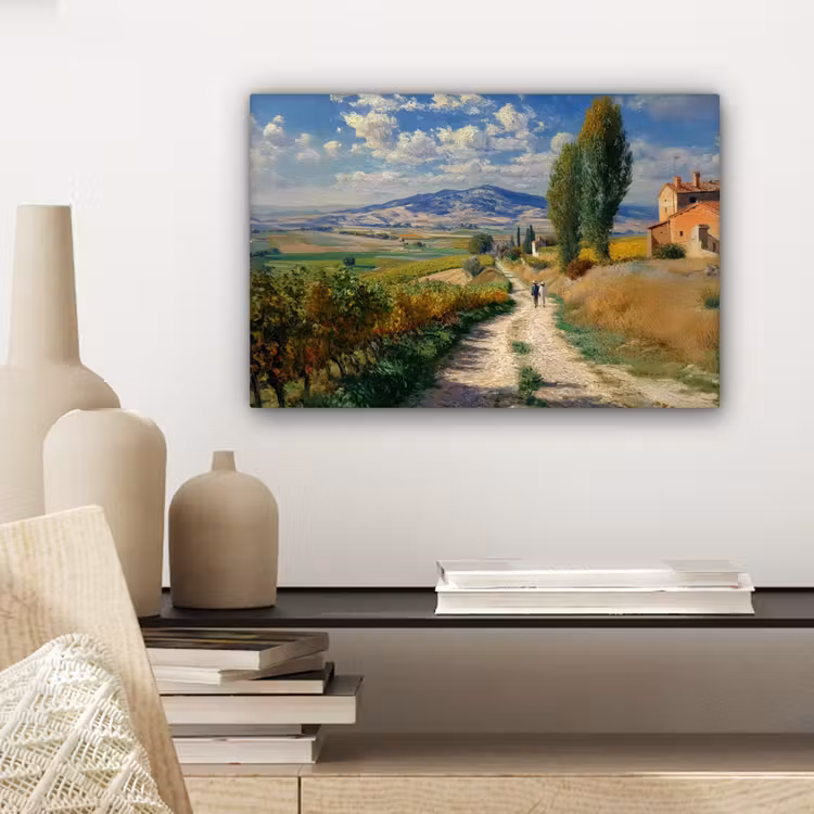 Canvas schilderij - Mensen - Wandelen - Zandpad - Velden — 5
