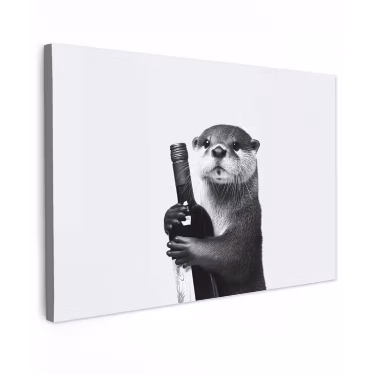 Canvas schilderij - Wijnfles - Otter - Zwart — 1