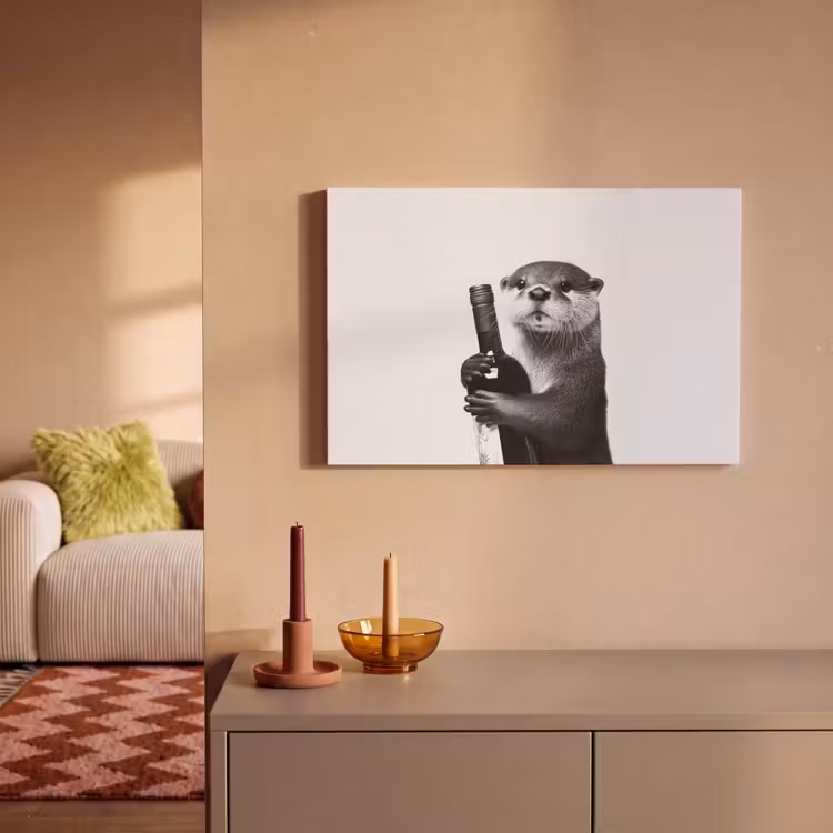 Canvas schilderij - Wijnfles - Otter - Zwart — 2