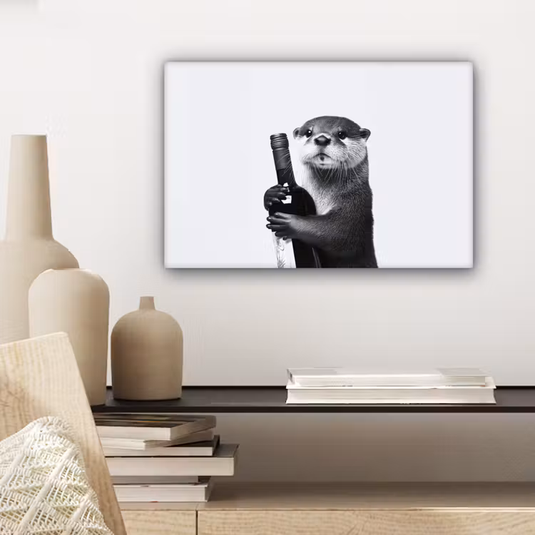 Canvas schilderij - Wijnfles - Otter - Zwart — 5