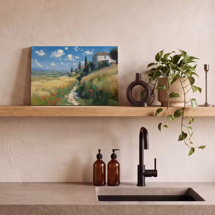 Canvas schilderij - Zandpad - Huis - Bomen - Grasveld — 3