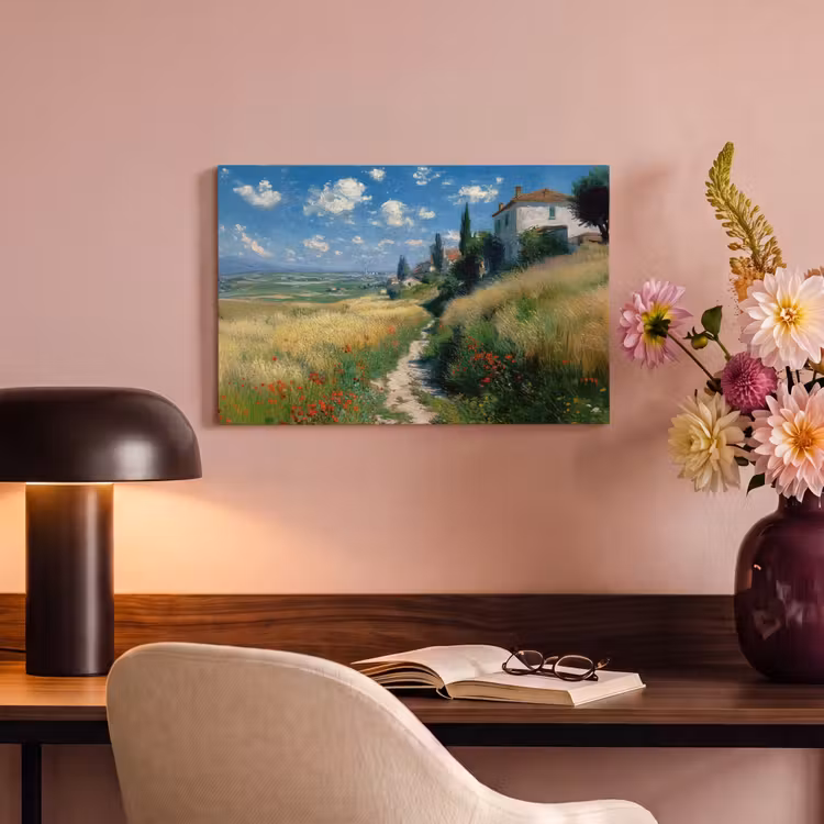 Canvas schilderij - Zandpad - Huis - Bomen - Grasveld — 4