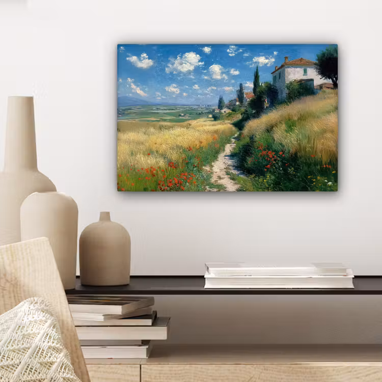 Canvas schilderij - Zandpad - Huis - Bomen - Grasveld — 5