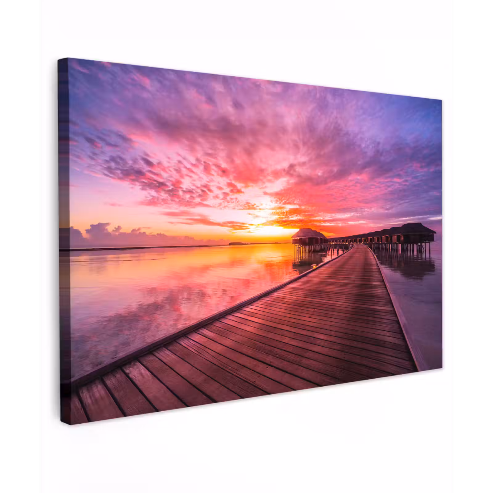 Canvas schilderij - Steiger - Water - Zon - Roze - Horizon — 1