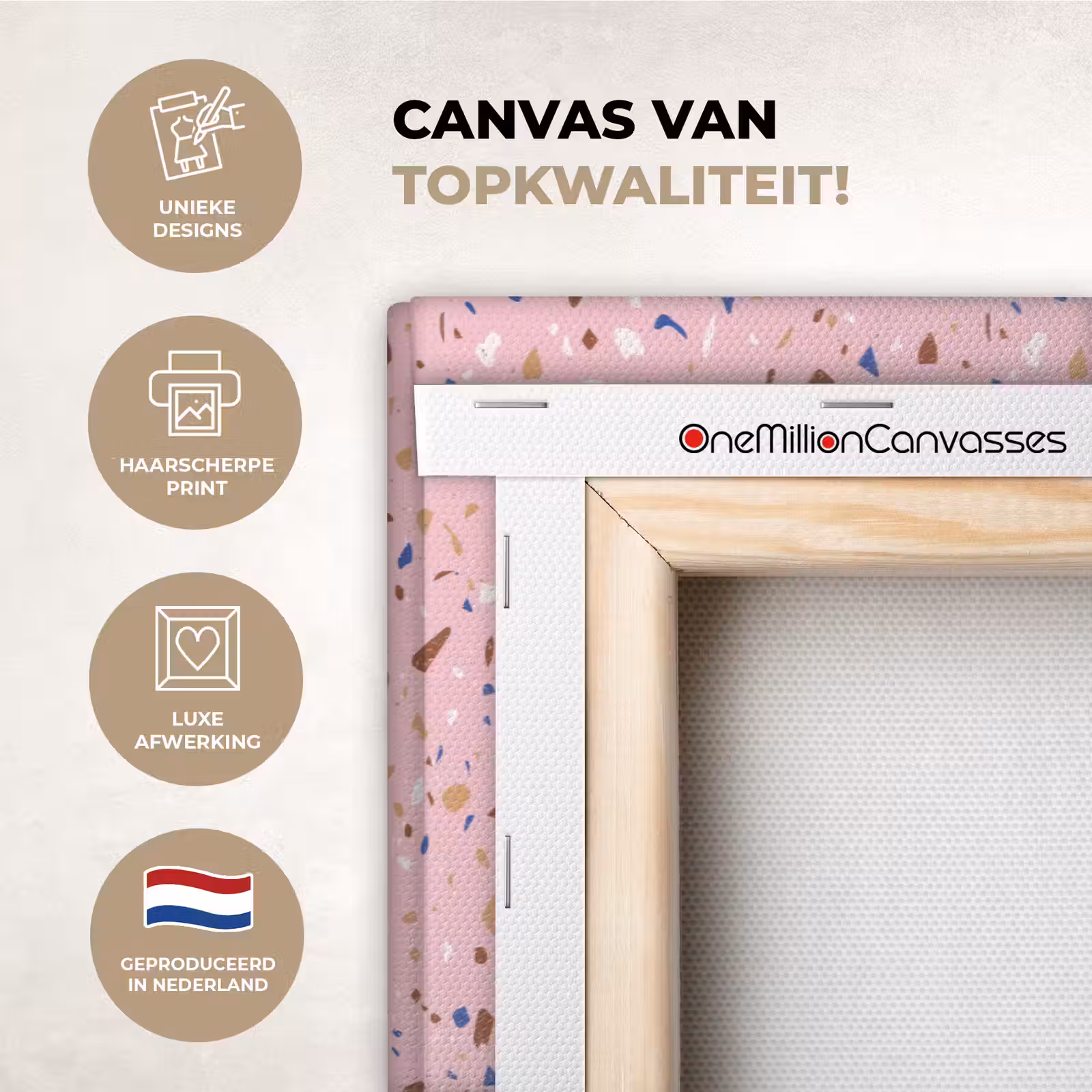Canvas schilderij - Terrazzo - Patroon - Kleurrijk - Roze — 1