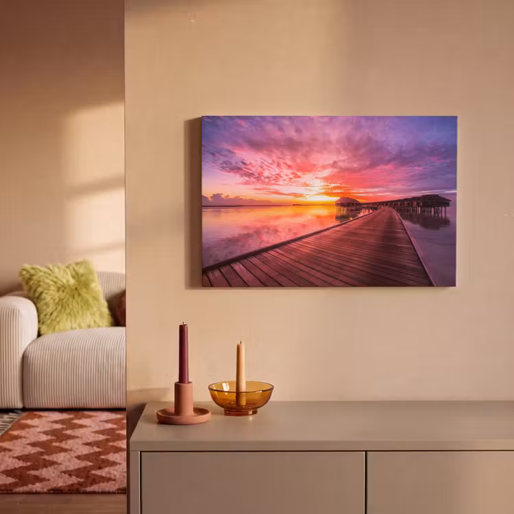 Canvas schilderij - Steiger - Water - Zon - Roze - Horizon — 2