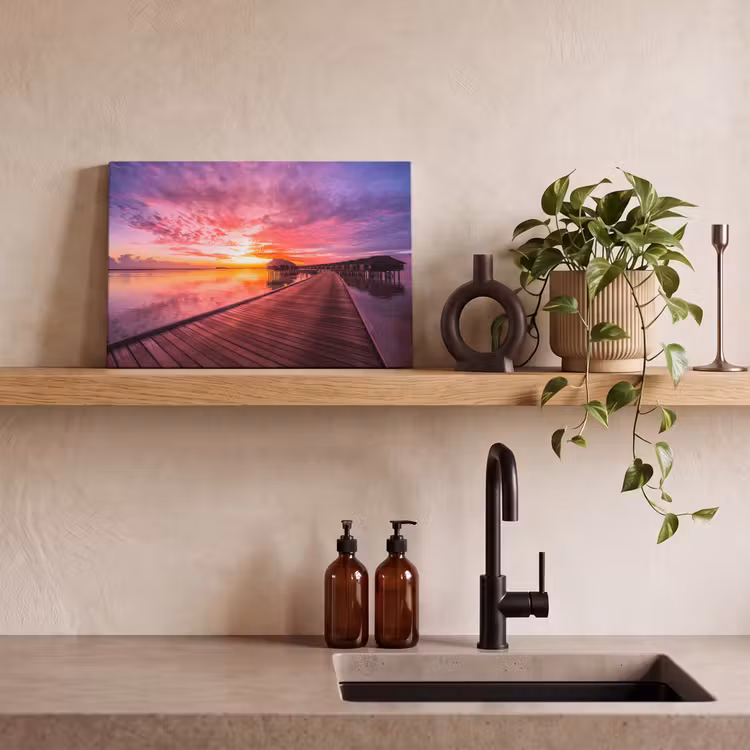 Canvas schilderij - Steiger - Water - Zon - Roze - Horizon — 3
