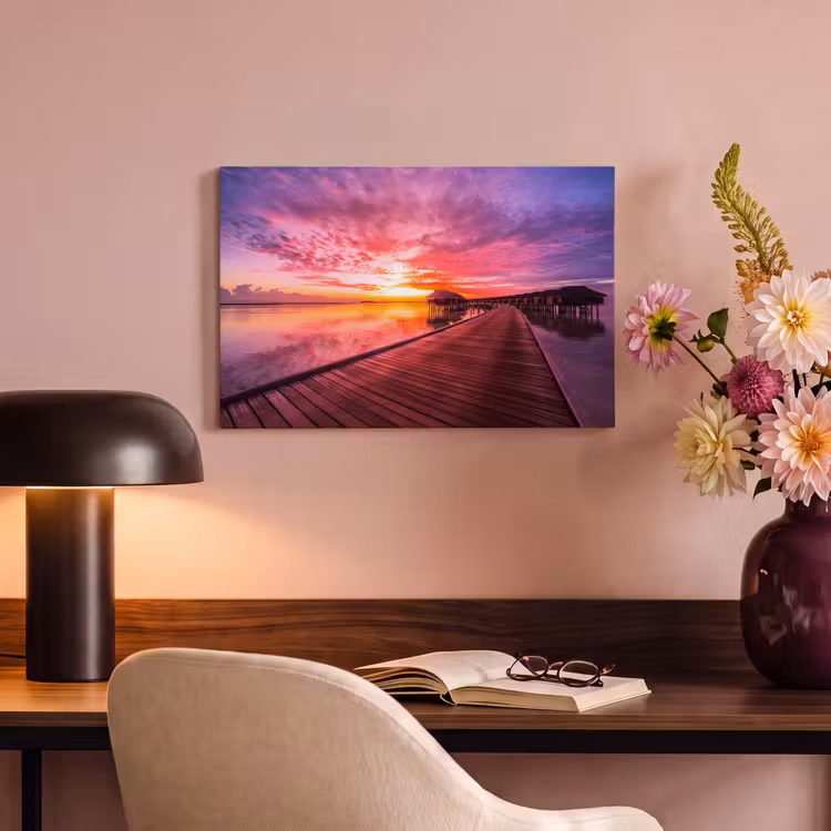Canvas schilderij - Steiger - Water - Zon - Roze - Horizon — 4
