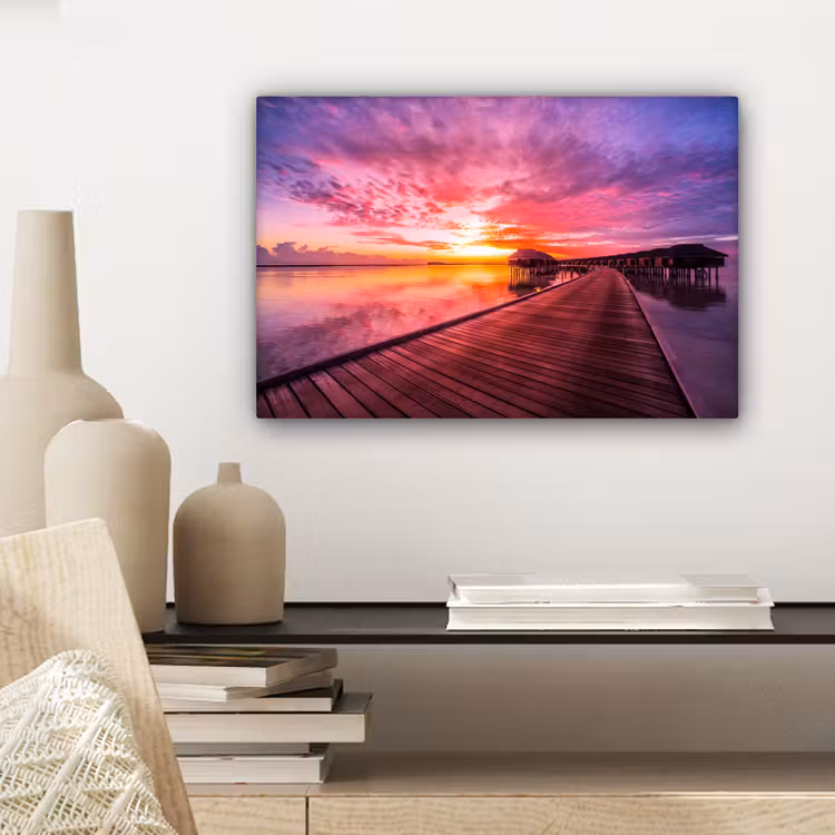 Canvas schilderij - Steiger - Water - Zon - Roze - Horizon — 5