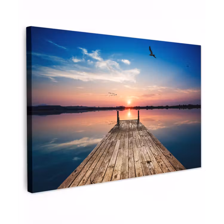 Canvas schilderij - Steiger - Water - Zonsondergang - Roze - Horizon — 1