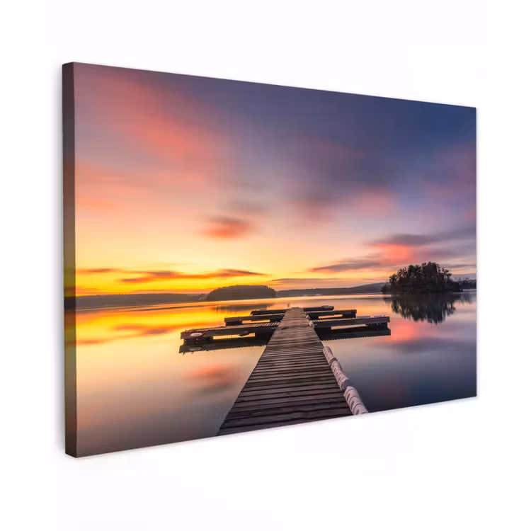 Canvas schilderij - Steiger - Zonsondergang - Water - Zee - Reflectie — 1