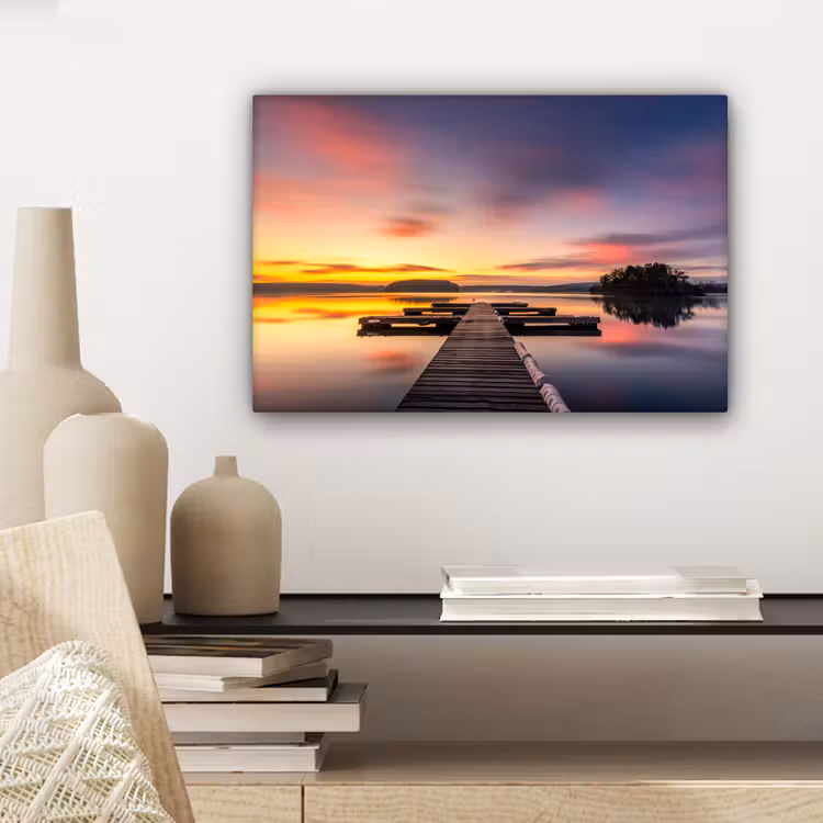 Canvas schilderij - Steiger - Zonsondergang - Water - Zee - Reflectie — 5
