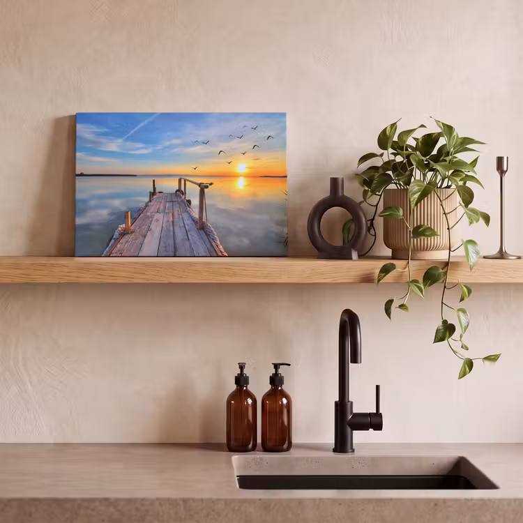 Canvas schilderij - Water - Steiger - Vogels - Zonsondergang - Horizon — 3