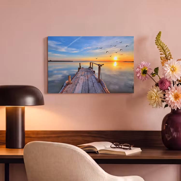 Canvas schilderij - Water - Steiger - Vogels - Zonsondergang - Horizon — 4