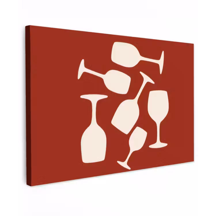 Canvas schilderij - Wijnglazen - Silhouetten - Wit — 1