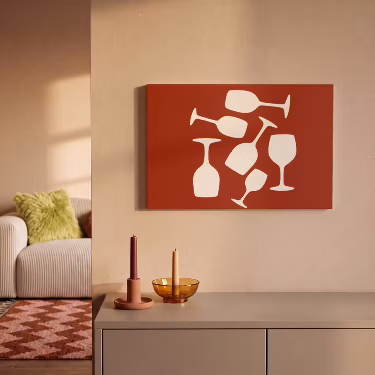 Canvas schilderij - Wijnglazen - Silhouetten - Wit — 2