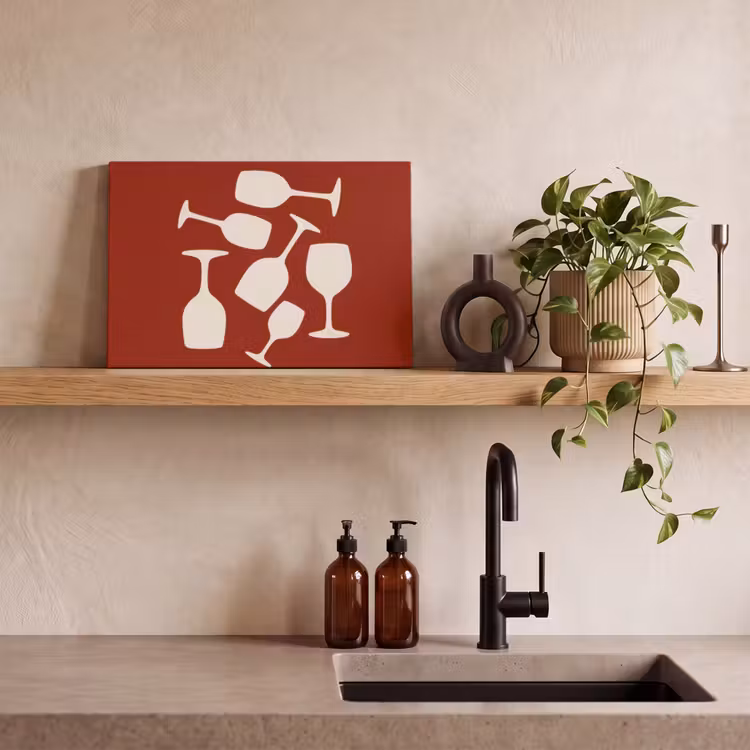 Canvas schilderij - Wijnglazen - Silhouetten - Wit — 3