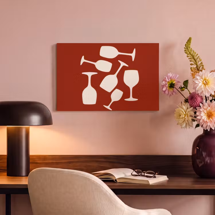 Canvas schilderij - Wijnglazen - Silhouetten - Wit — 4