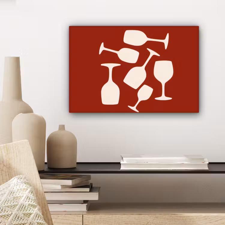 Canvas schilderij - Wijnglazen - Silhouetten - Wit — 5