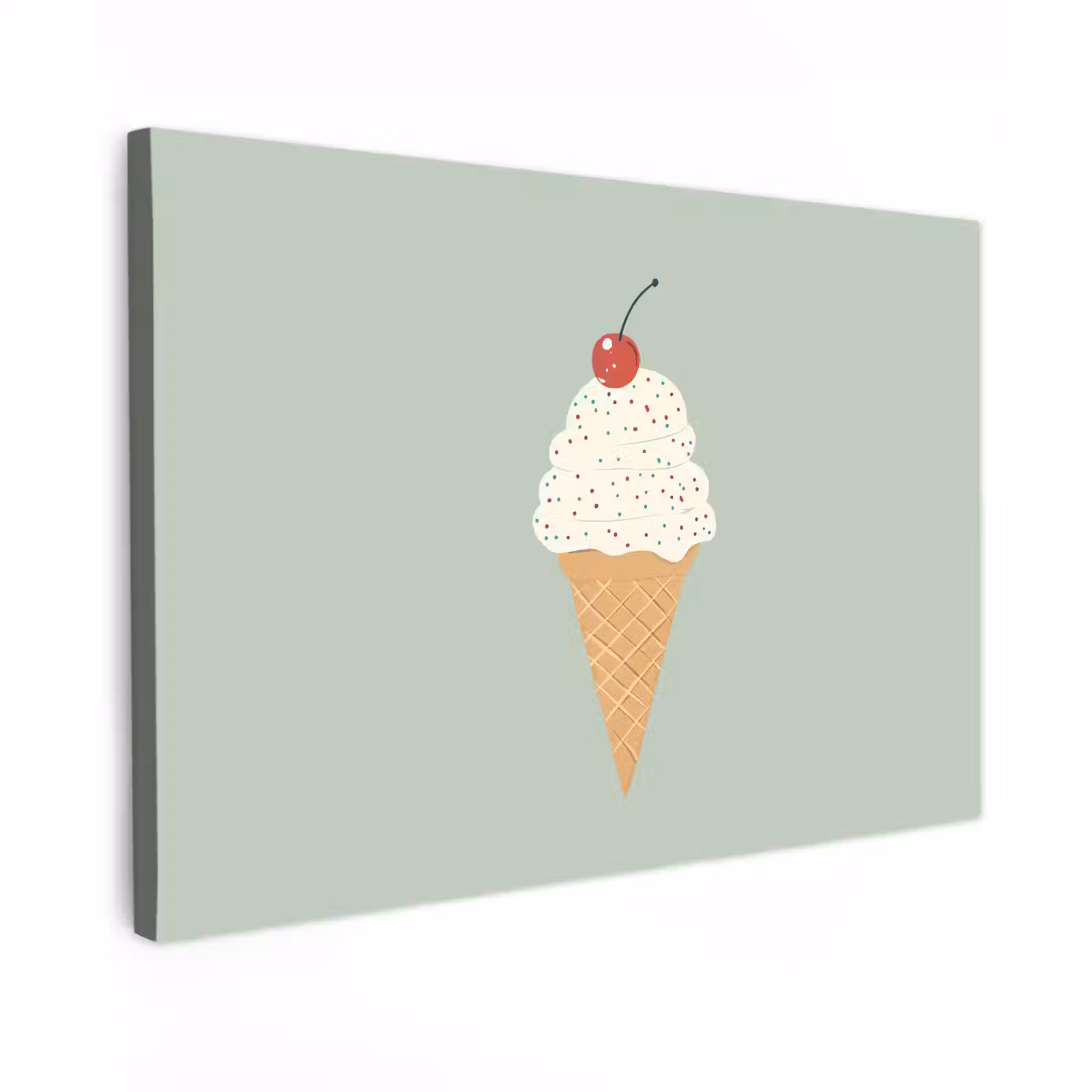 Canvas schilderij - Illustratie - Ijsje - Spikkels - Kers — 1