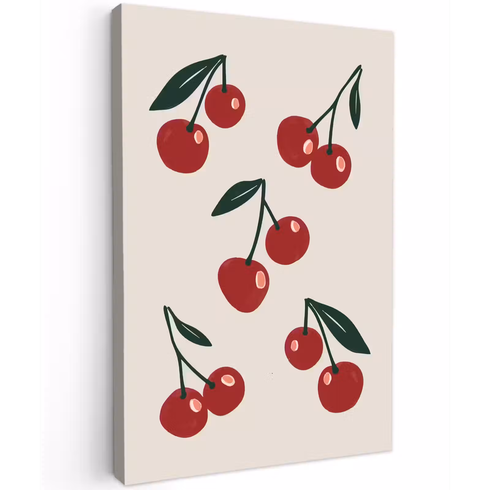 Canvas schilderij - Kersen - Blaadjes - Rood — 1