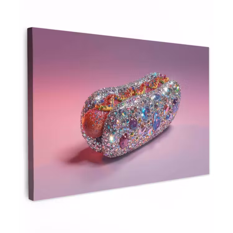 Canvas schilderij - Hotdog - Steentjes - Glitters - Paars — 1