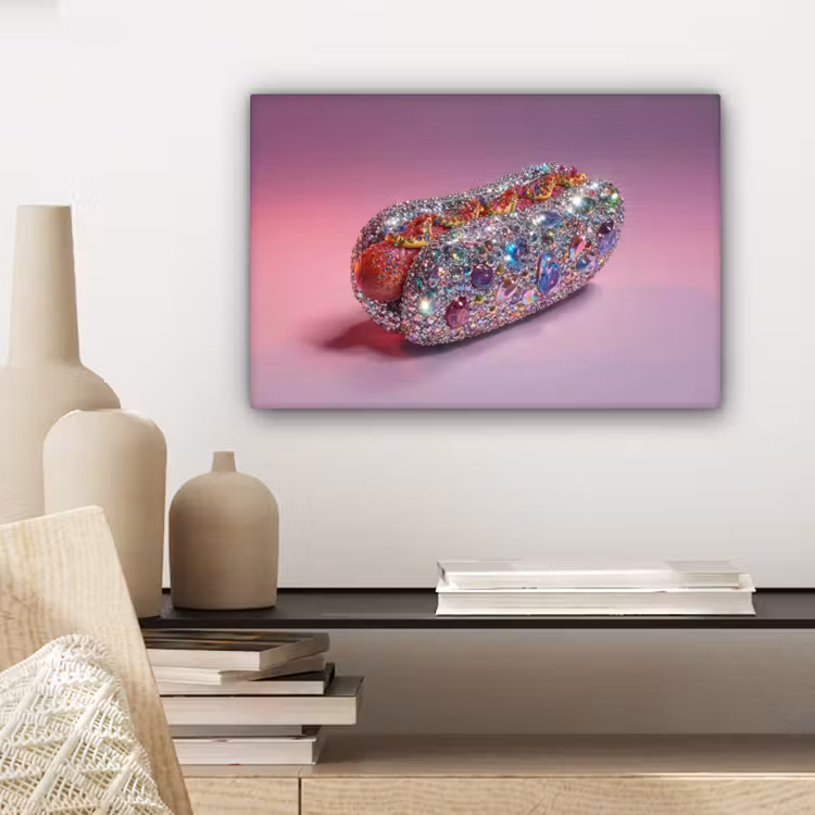 Canvas schilderij - Hotdog - Steentjes - Glitters - Paars — 5
