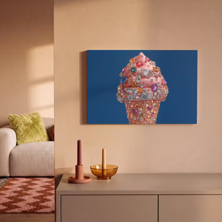 Canvas schilderij - Ijsje - Hoorntje - Steentjes - Blauw — 2