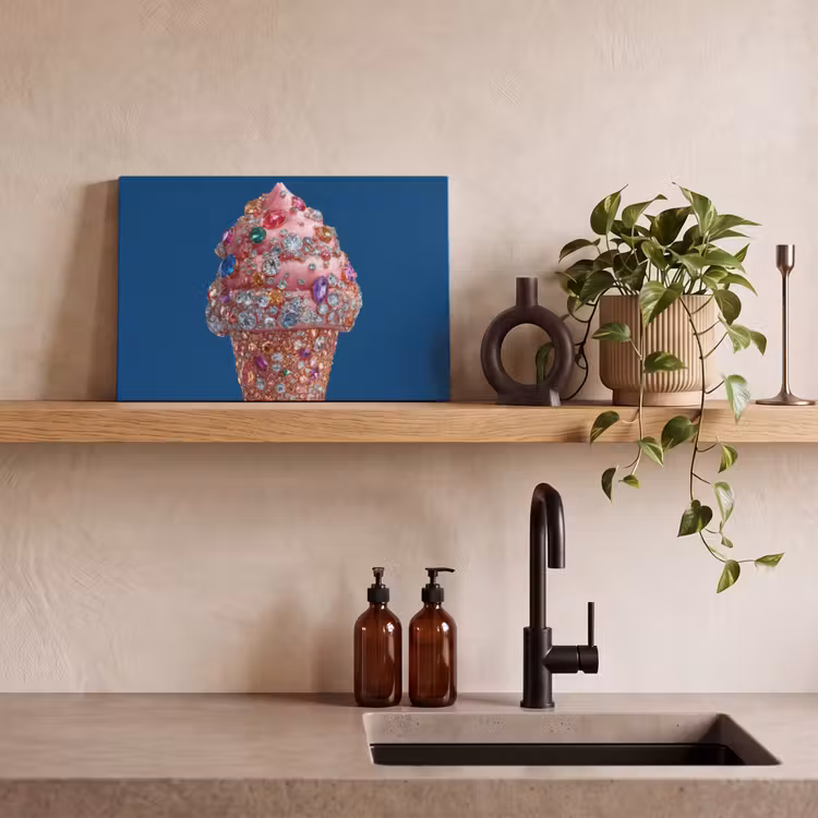 Canvas schilderij - Ijsje - Hoorntje - Steentjes - Blauw — 3
