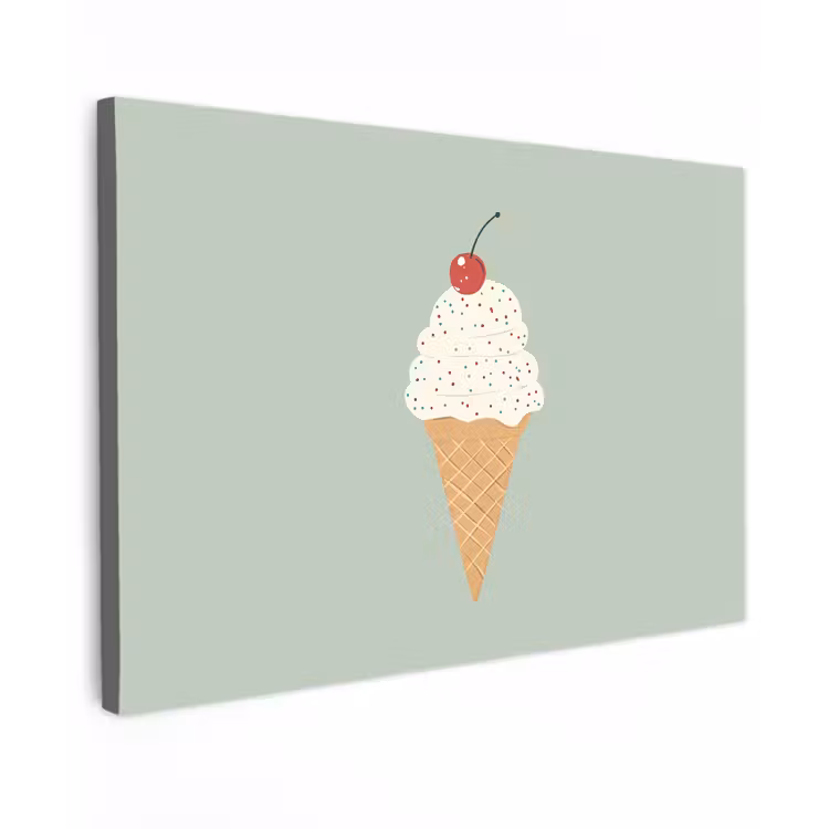 Canvas schilderij - Illustratie - Ijsje - Spikkels - Kers — 1