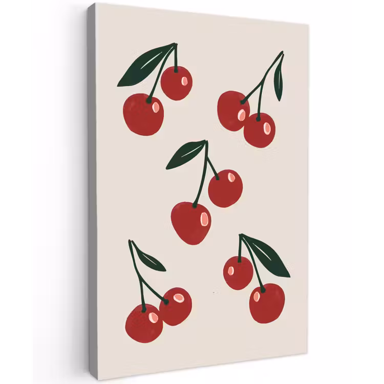 Canvas schilderij - Kersen - Blaadjes - Rood — 1